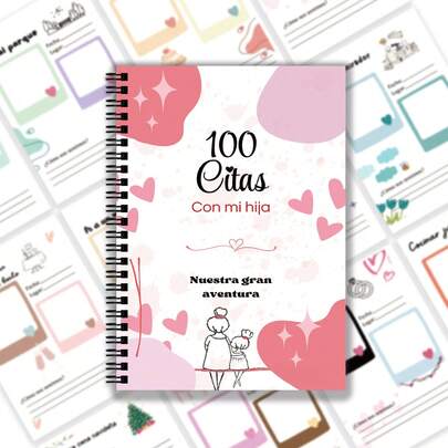 Dagboek met 100 herinneringen aan dates met mama, activiteitenoverzicht voor moeder en dochter, checklist met date-ideeën, planner voor gezinsinteractie, creatief verjaardags-/moederdagcadeau voor mama (Spaans)
