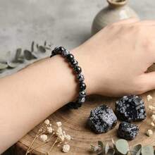 1pc 8mm Snowflake Stone Natural Beaded Elastic Bracelet, Suitable For Daily Wear And Parties, Best Gift For Family And Friends - Multicolor - View 2