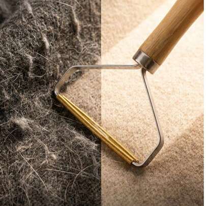 1/2 piezas Quitapelusas manual con mango de madera, apto para ropa, suéteres y telas, elimina el pelo de mascotas, limpia las cuchillas.
