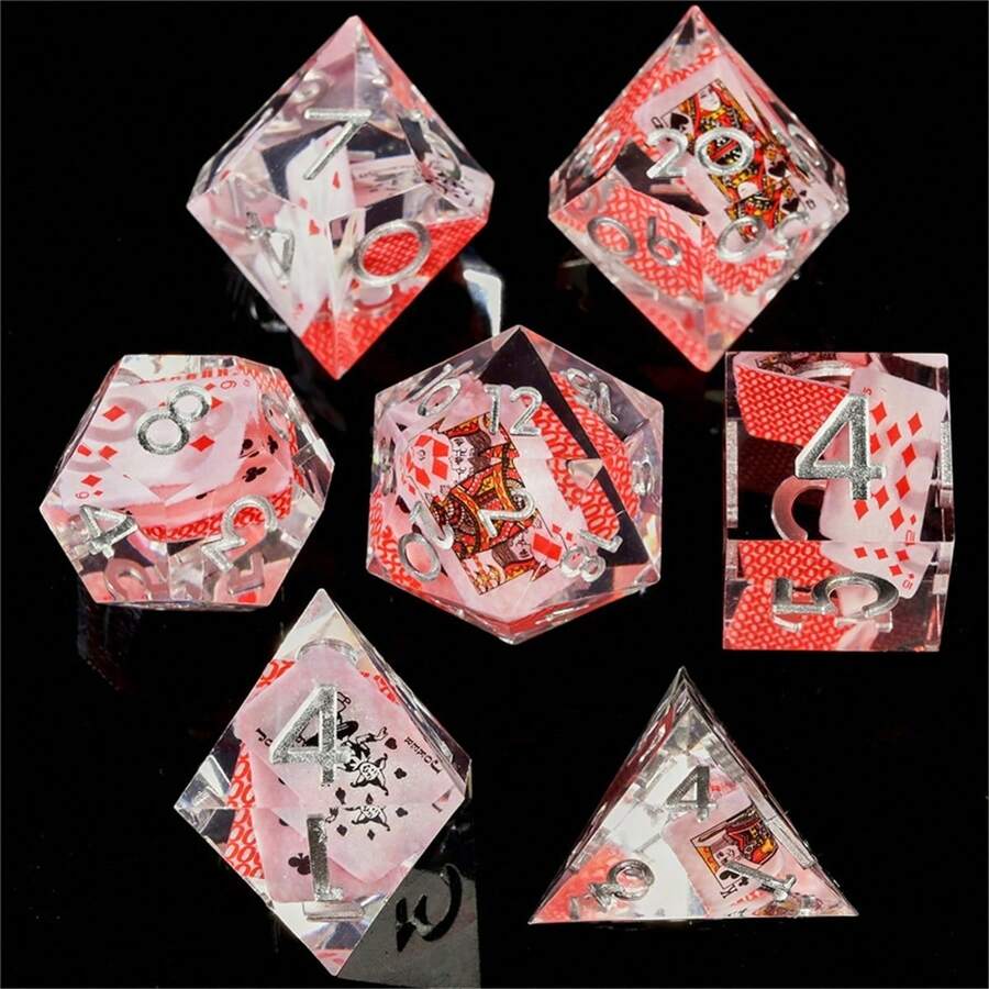 全新7颗/套树脂骰子，棱角分明，适用于角色扮演游戏（RPG），手工制作树脂多面骰子，是万圣节、圣诞节、生日礼物的绝佳选择。 - 彩色 - 查看 1
