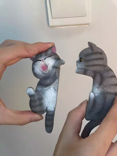 2 piezas Lindos adhesivos de pared de gato de madera 2D - Decoración de interruptor de mascota adorable, decoración de esquina, decoración de toma de corriente, decoraciones de gato, diseño interesante, decoración navideña, opción de regalo, adecuado para diversas decoraciones del hogar