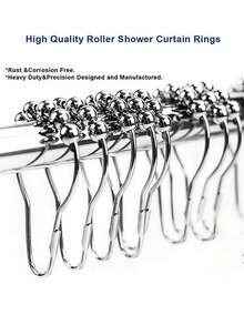 12pcs Anti-Rust Nickel Shower Curtain Rings, Durable Metal Hooks Suitable For Bathroom Shower Rod, Metal Material - Silver - View 7