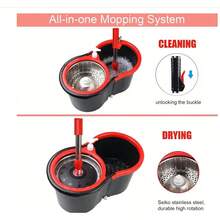 Spin Mop And Bucket With Wringer Set, 360° Rotary Floor Cleaning System, 3 Microfiber Mop Refills, 61" Extended Handle, For Home Kitchen Bathroom Floor Cleaning - Black - View 3