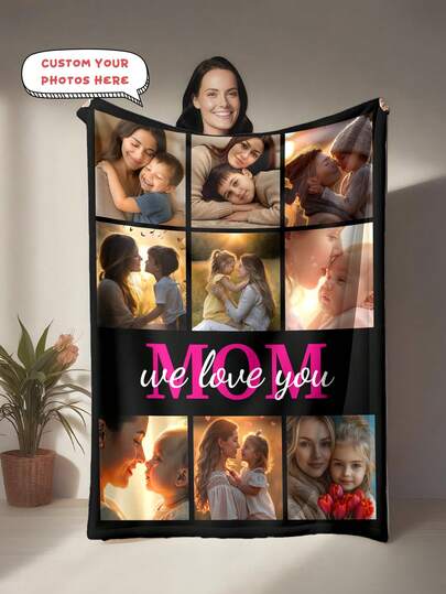 Personalized Mom Blanket With Photos & Text - Perfect Gift For Mother's Day, Birthday, Christmas From Daughter, Son, Wife - Cozy Flannel Throw With Custom Photo Collage,Suitable For Mother's Day Gifts