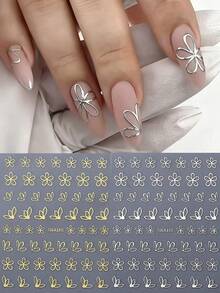 2pcs 3D Hollow Metal Flower Petal Nail Stickers, Gold & Silver Daisy, Cherry Blossom, Hibiscus Flower Spring/Summer Floral Design, DIY Holographic Y2K Self-Adhesive Gel Nail Polish Salon Slider Nail Art Decorations Nail Supplies Nails - 隨機 - 查看 2
