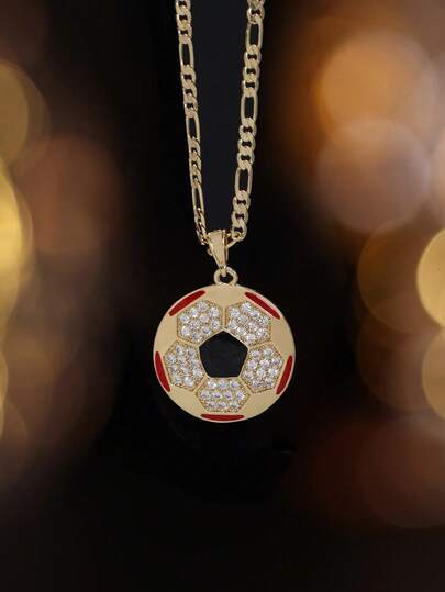 A European And American Style Football-Shaped Pendant Necklace, Adorned With Sparkling, Suitable For Everyday Wear And Gifting