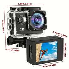 1 pieza Cámara de acción 4K Ultra HD - Cámara compacta y portátil estabilizada de gran angular de 1.8MP resistente al agua para buceo, motocicleta, bicicleta y dashcam, cámara deportiva recargable para vlogs (tarjeta microSD no incluida) + Manual de usuario electrónico gratuito para 31 países - Negro - Ver 4