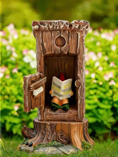 1pc Cute Resin Sculpture Of Person Reading On Toilet, Interesting Garden Decor, Weather-Resistant Resin, Suitable For Yard, Lawn, Mini Fairy Garden, Unique Gift For Gardening Enthusiasts