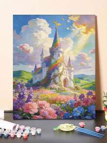 梦幻城堡彩虹花园 DIY 数字油画帆布画工艺品 成人家居装饰 40x50厘米/16x20英寸 节日礼物 - 40*50厘米 - 查看 7