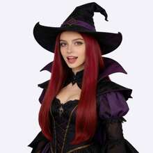 Bright Red Chic Long Straight Wig – Heat Resistant Synthetic Fiber, Natural Middle Part, Perfect For Cosplay, Holiday, Gothic Party, Vampire Themed Events, Witch Costume, Wedding, Christmas, Photoshoot & Everyday Fashion, Beginner Friendly - Multicolor - View 4