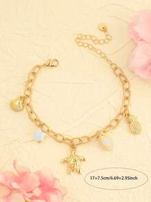 1件海洋风情女士手链，百搭贝壳、海龟和几何金属设计手链，小众配饰 - 金色 - 查看 7