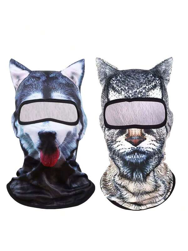 1pc/2pcs Unisex 3D Animal Pattern Face Shield Balaclava Outdoor Funny Water Sports Hat UV Protection Animal Head Cover (Cat, Dog), Suitable For Daily Use, Travel, Hiking, Skiing