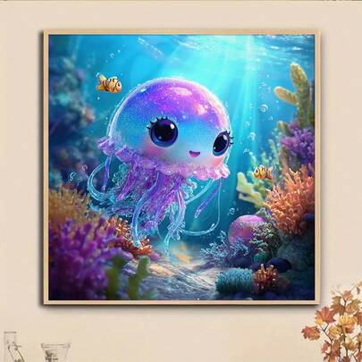 1pc DIY Cute Octopus Pattern 5D Diamond Painting Kit, [30*30cm/11.8*11.8in] [40*40cm/15.7*15.7in], Suitable For Adult Beginners DIY Mosaic Diamond Art, Full Drill Handmade Hobby, Wall Decor For Living Room, Bedroom, Office, Surprise Gift For Family And Friends, Frameless