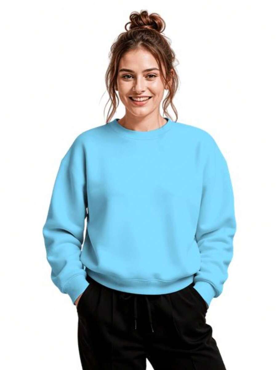 Unisex Crew Neck Sweatshirt With Ribbed Cuffs, Ideal For Winter - Streetwear Style. - 查看 1
