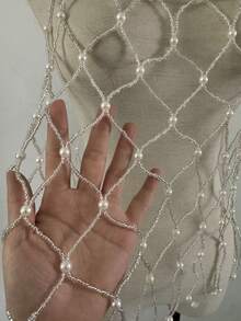 ZHENGHEN 1pc Silver Rhinestone Mesh Body Chain - Sparkly Net Overlay Top, Ideal For Layering With Casual Tees - Silver - View 5