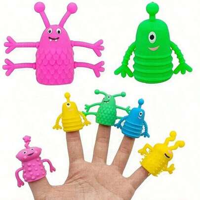 Christmas Gift Cartoon Finger Doll Soft Rubber Monster Finger Puppet Funny Prank Expression Finger Puppets 5pcs, 10pcs, 15pcs