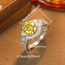 1pc S925 Silver Round Yellow Moissanite Ring, Luxury Vintage Pave Design, Warm Tone Shimmering Moissanite Exudes Elegance, Suitable For Formal Occasions, Parties, Gifting For Valentine's Day, Anniversary, Birthday - 銀色 - 查看 6