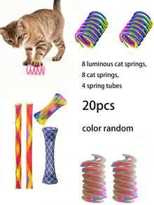 Cat Self-Entertainment Toy Set - Cat Spring + Glow-In-The-Dark Cat Spring + Glitter Ball + Spring Tunnel, Cat Boredom Relief & Teeth Grinding Chew Toys - Multicolor - View 9