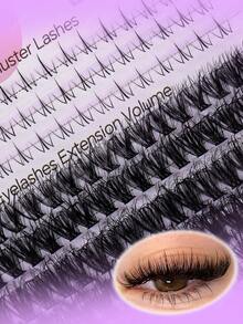 D型卷翘蓬松假睫毛簇，下睫毛长度9-18mm，浓密型睫毛嫁接套装，DIY自然卷翘假睫毛，含睫毛胶、镊子和睫毛刷 - 粉色 - 查看 7