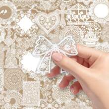 50pcs White Lace Delicate Korean Style Minimalist Creative Vintage Transparent Decorative Stickers For Notebook, Bookshelf - View 7