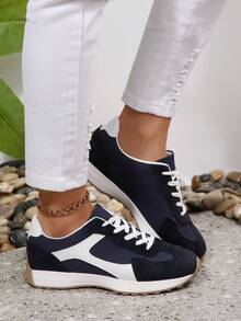 Women's Lightweight Lace-Up Sports Shoes, Breathable Cushioned Non-Slip Rubber Sole, Casual All-Season Low Top Sneakers - Blue - View 7