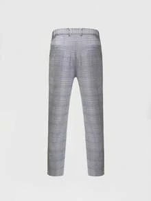 男士两件套西装，格子西装外套和西裤，适合休闲、商务、通勤、婚礼、派对、宴会等场合。 - 灰色 - 查看 6