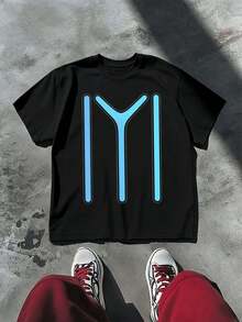 Maglietta streetwear grafica nera da uomo, tessuto di qualità, vestibilità ampia, street hip-hop, comoda, stampa artistica - nero - Visualizzare 2