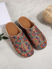 Women's Spring New Round Toe Thick Sole Comfortable Slip-On Casual Fashion Mules - Flower - View 2