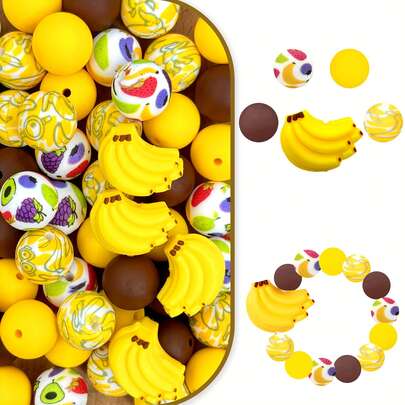 25 piezas de cuentas de silicona, diseño con forma de corazón impreso con plátano, sandía y fresa, adecuado para hacer joyas, pulseras DIY, cordones, bolígrafos con cuentas, decoraciones navideñas y otras manualidades - Accesorios ideales para regalo de cumpleaños, primavera, verano, Día del Padre, Día de la Madre - Kit de cuentas, suministros de cuentas