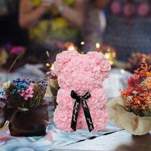 1 chú gấu bông hoa hồng, món quà tuyệt vời nhất cho Ngày của Mẹ, Kỷ niệm ngày cưới, Sinh nhật, Gấu bông thủ công, Gấu bông hoa tươi dễ thương lãng mạn (Không bao gồm hộp quà) - Màu Hồng baby - Xem 6