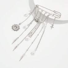 [Caliente] Estilo punk Flecos Cadena Remache y Colgante único Broche, Regalo de joyería de moda para mujeres, Adecuado para suéteres Vestidos Jeans Broche ajustable - Plateado - Ver 10