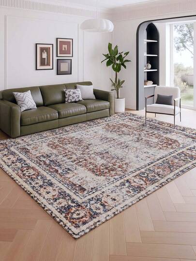 1pc Luxury Retro Style Indoor Decorative Large Rug, New Washable Faux Wool Material, Living Room Carpet, Sofa Rug, Bedroom Rug, Anti-Slip Bedside Mat, Room Floor Mat, Dining Kitchen Rug, Office Chair Pad, Entrance Doormat, Outdoor Picnic Blanket, Camping Mat
