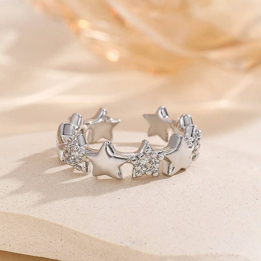 1 chiếc nhẫn hình ngôi sao tối giản, chất lượng cao, đa năng, phong cách thời trang Hàn Quốc độc đáo, thanh lịch, cá tính, phù hợp cho nữ giới đeo hàng ngày và dự tiệc. - Bạc - Xem 1