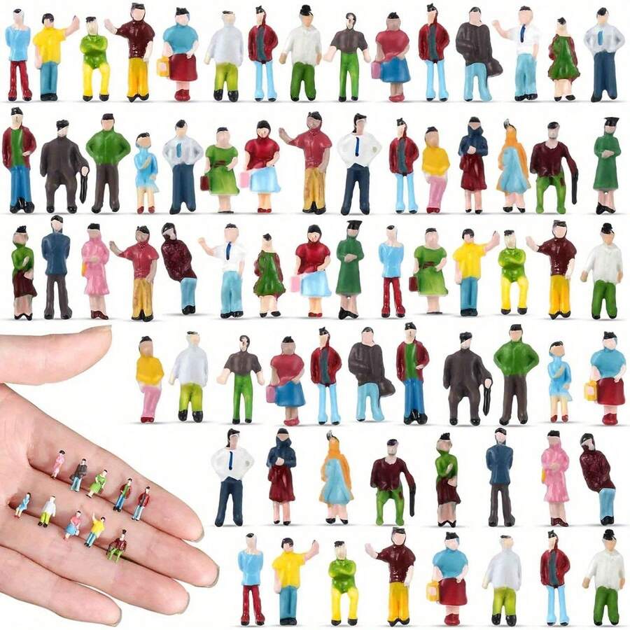 99pcs Miniature Painted Model Figures Set, 1:75-1:200 Scale - Train Station & City Scene Passengers, Dollhouse Role Play Characters, Perfect For Model Train Layouts & Architectural Projects