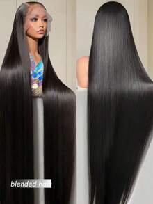 18 Inch Lace Front Wigs Human Blended Hair Drawstring Straight Lace Front Wigs Human Blended Hair Pre Plucked Full Lace Wig 180 Density Glueless Invisi Strap Frontal Wigs Human Blended Hair For Women 13x4 Natural Black - Natural & Black - View 5