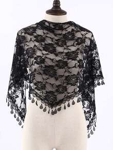 1件装女士经典蕾丝镂空玫瑰披肩，时尚流苏三角围巾新娘头饰，优雅女士蕾丝头巾 - 彩色 - 查看 4