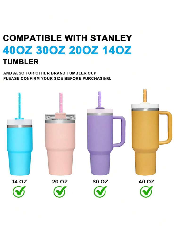 14PCS Pink Cue Straw Cover Cap Pink Straw + Brush For Cup 40 30oz Tumbler, 10mm Reusable Cute Drinking Straw Topper Accessories, Portable Protector Plugs Decorations Gifts For Party Cute Cartoon Flower Straw Dust Cover,Pink Replacement Straws For 40oz 30oz 20oz 14oz Adventure Travel Tumbler, Reusable Glitter Straws With Brush Compatible With Stanley Cup Accessories - Multicolor - View 4