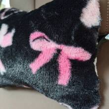 1pc Plush Black Base Pink Bow Car Headrest Pillow, Soft & Comfortable, Provides Neck Support, All Season Use, Perfect Gift, Women's Car Interior Accessory - Plush Black and Pink Bow - View 6