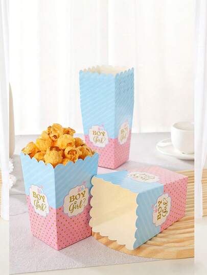 12件套性别揭晓派对零食盒，“男孩还是女孩？”主题图案，内含涂层爆米花杯和薯条盒，适用于性别揭晓派对、生日装饰、野餐、野餐篮配件、爆米花盒、野餐必备品、趣味设计、节日装饰、不粘内衬、活动用品、圣诞节/新年/情人节/派对策划