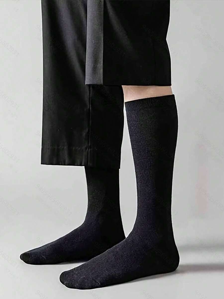 1/5 Pasang Kaos Kaki Pria Setinggi Lutut untuk Bisnis, Serbaguna untuk Kasual, Kerja, dan Pemakaian Sehari-hari - Hitam dan Putih - View 1
