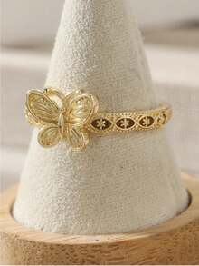 Vintage Elegant Butterfly Pattern, Hollow Printed Gold Ring, Delicate Jewelry For Women, Suitable For Daily Gatherings And Commemorative Gifts (Gold) - Gold - View 8