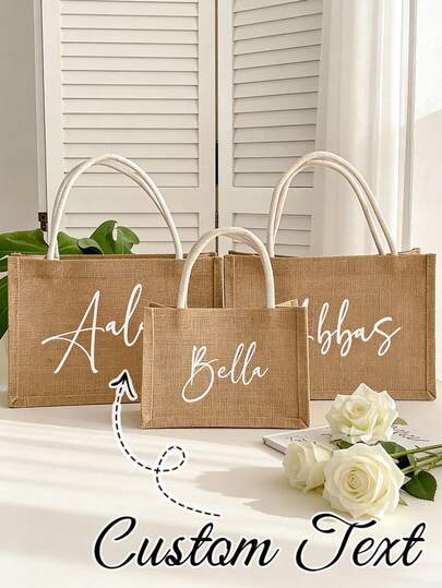 Personalized Bridesmaid Bag And Pendant, Personalized Burlap Bag, Custom Name Burlap Tote Bag, Burlap Handbag, Bridesmaid Gift Bag, Bachelorette Party Bag, Beach Bag, Gift Bag, Bridal Party Bag, Burlap Tote Bag With Name, Beach Tote Bag With Single Letter Monogram, Ideal Gift For Her Friends, Ladies, Newbies And Office Workers For Anniversary, Christmas, Fall, Holiday/Vacation, Outdoor/Outing/Travel/Hiking/Sports/Climbing