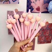 3pcs Silicone Heart Shaped Push Button Ballpoint Pens, Cartoon Design Stationery Pens - 3 Heart-shaped Pens - View 6