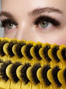 10对柔软蓬松、自然逼真的3D仿貂毛假睫毛，打造更长更浓密的睫毛。假睫毛，睫毛，假睫毛。 - 黑色 - 查看 1