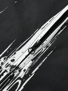 Men's Jacket, Abstract All-Over Print, Casual Turndown Collar, Zipper Closure, Lightweight Spring/Autumn Outerwear, Long Sleeve, Fashionable - Black - View 5