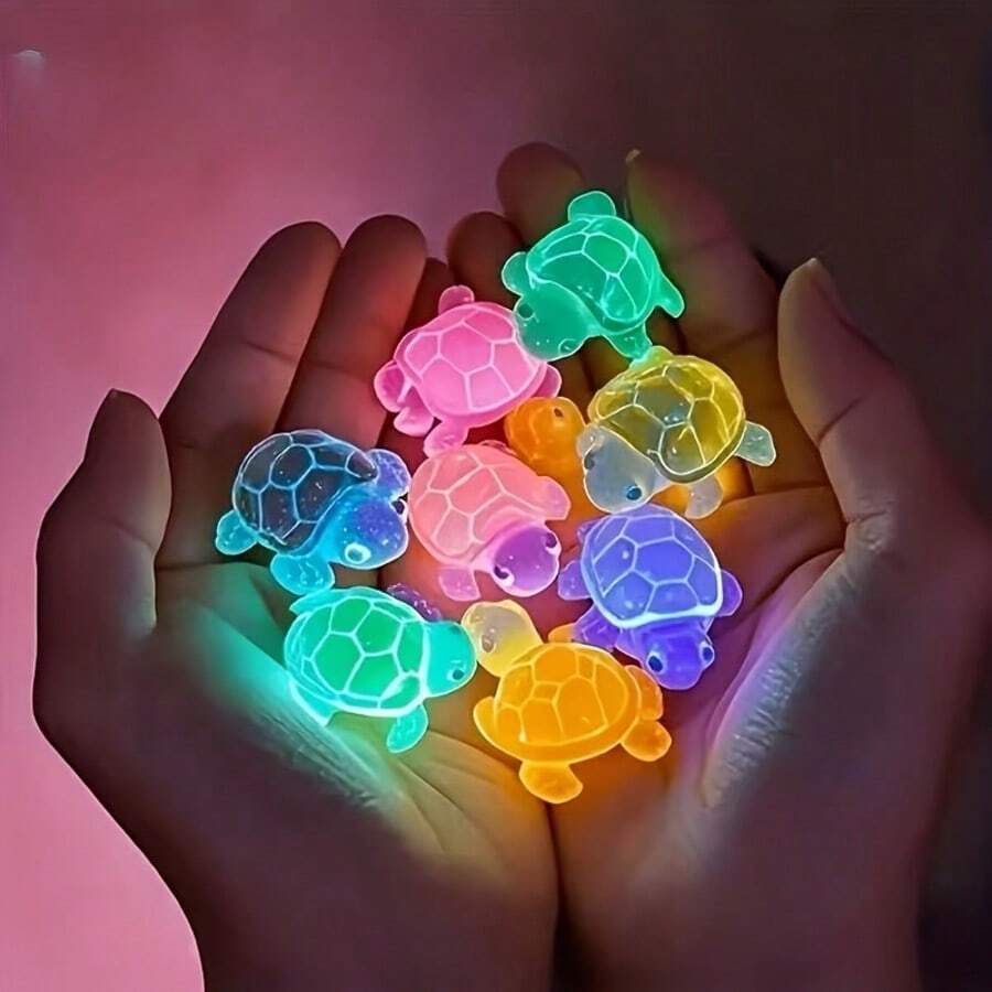 26pcs/50pcs/100pcs Mixed Color Turtle Glow-In-The-Dark Lights | Mini Turtle Decorations, Suitable For Easter, Birthday, Ocean Party, Holiday Decor, Dreamy Theme, Random Color, Resin Material