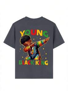 Tween Boy Casual Funny Print Crew Neck Short Sleeve T-Shirt, Summer Top - Dark Grey - View 3