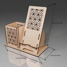 DIY Wooden Pencil + Phone Holder & Stand, Multifunctional Desktop Organizer, Office Supplies Storage, Self-Assembly Stand & Pen Holder - Pen Holder + Phone Stand In One - View 7
