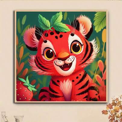 1pc DIY Cute Cartoon Tiger Pattern 5D Diamond Painting Kit, [30*30cm/11.8*11.8in] [40*40cm/15.7*15.7in], Suitable For Adult Beginners DIY Mosaic Diamond Art, Full Drill Handmade Hobby, Wall Decor For Living Room, Bedroom, Office, Surprise Gift For Family And Friends, Frameless