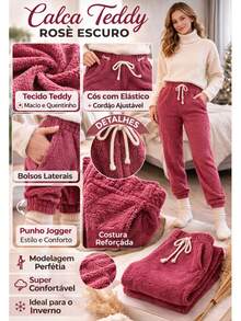 Women's Teddy Plush Pants, Comfortable For Winter, Cold Weather, And Casual Sleepwear. - roxo - Xem 4